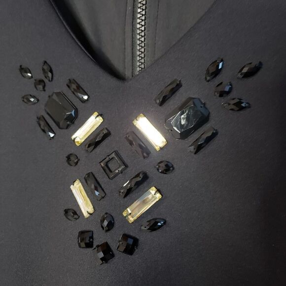 Pink Tartan Large Black Cap Sleeve Beaded V-neck Fit and Flare Dress - Picture 3 of 13